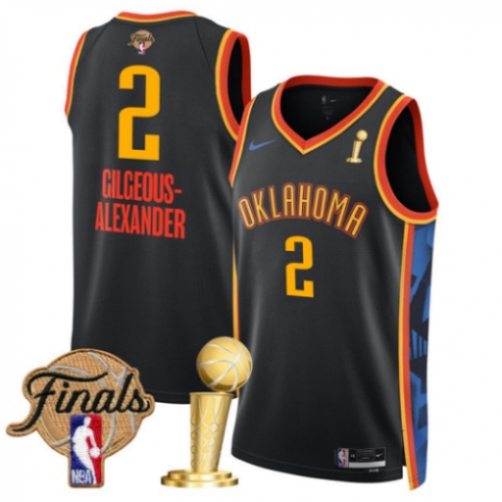 Men's Oklahoma City Thunder #2 Shai Gilgeous-Alexander Black 2025 Finals And Finals Champions City Edition Stitched Basketball Jersey - Ujersey
