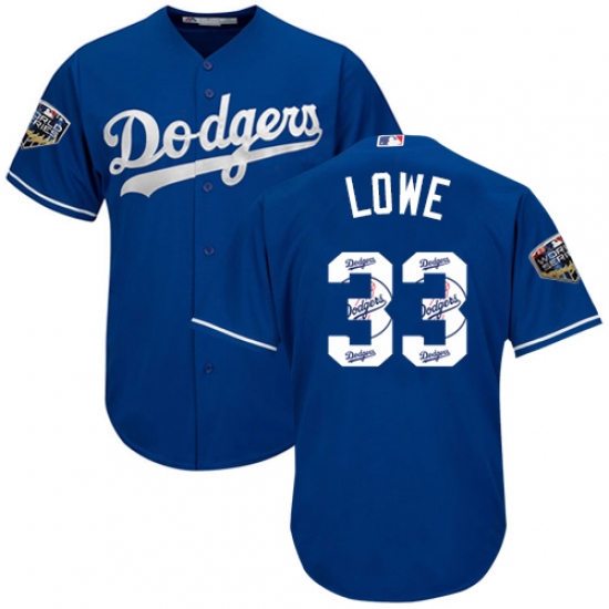 Men's Majestic Los Angeles Dodgers #33 Mark Lowe Authentic Royal Blue Team Logo Fashion Cool Base 2018 World Series MLB Jersey - Ujersey