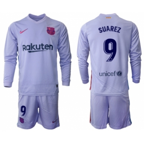Men 2021-2022 Club Barcelona Second away purple Long Sleeve 9 Soccer Jerseys