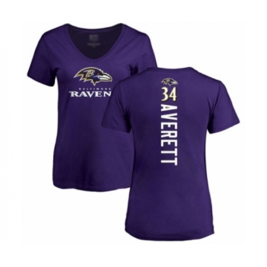 Football Women's Baltimore Ravens #34 Anthony Averett Purple Backer T-Shirt - Ujersey