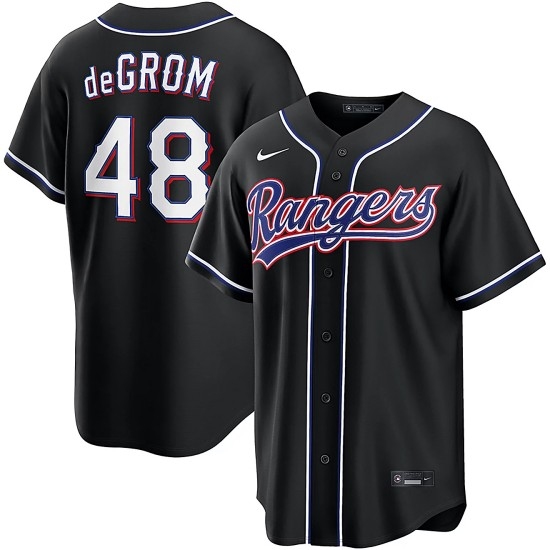 Men's Texas Rangers #48 Jacob Degrom 2026 Black Out Fashion Nike Jersey - Ujersey