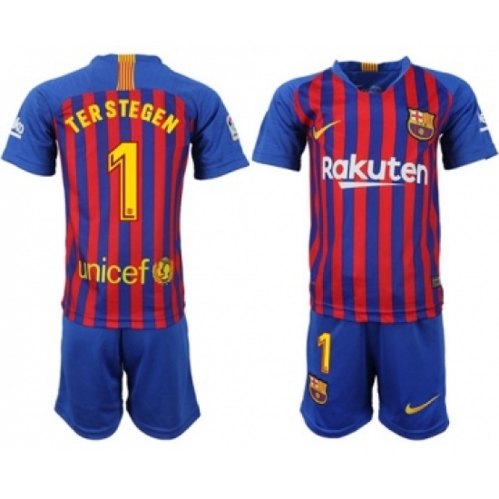 Barcelona #1 Ter Stegen Home Kid Soccer Club Jersey