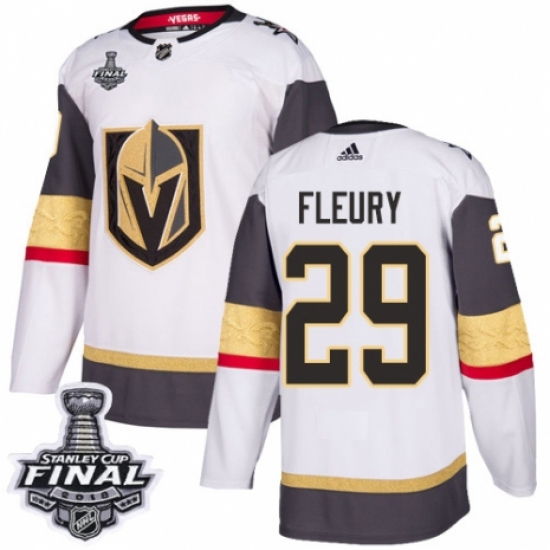 Men's Adidas Vegas Golden Knights #29 Marc-Andre Fleury Authentic White Away 2018 Stanley Cup Final NHL Jersey - Ujersey