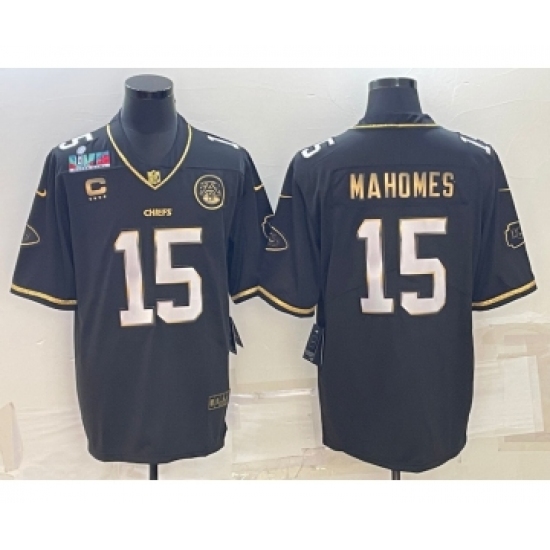 Men’s Kansas City Chiefs #15 Patrick Mahomes Black Gold Super Bowl LVII Patch And 4-star C Patch Vapor Untouchable Limited Stitched Jersey - Ujersey