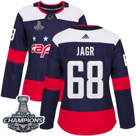 Women's Adidas Washington Capitals #68 Jaromir Jagr Authentic Navy Blue 2018 Stadium Series 2018 Stanley Cup Final Champions NHL Jersey - Ujersey