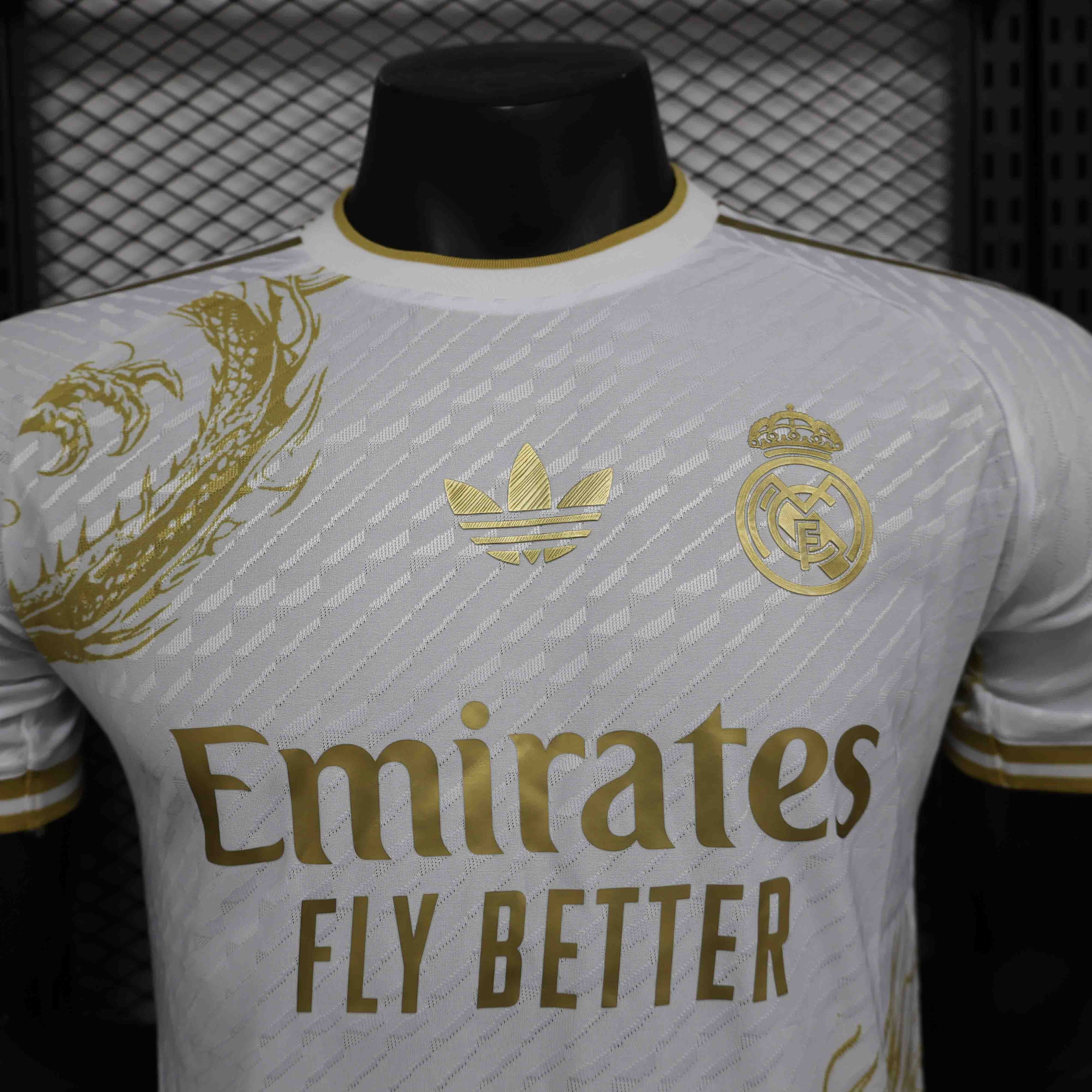 Real Madrid Soccer Jersey Golden Dragon White Special Edition Shirt 2024/25