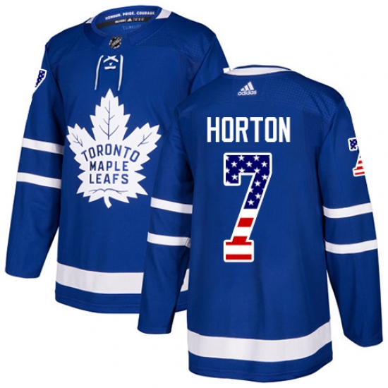Men's Adidas Toronto Maple Leafs #7 Tim Horton Authentic Royal Blue USA Flag Fashion NHL Jersey - Ujersey