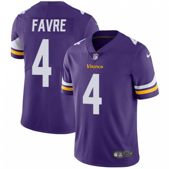 Men's Nike Minnesota Vikings #4 Brett Favre Purple Team Color Vapor Untouchable Limited Player NFL Jersey - Ujersey