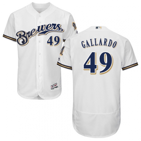 Men's Majestic Milwaukee Brewers #49 Yovani Gallardo White Home Flex Base Authentic Collection MLB Jersey