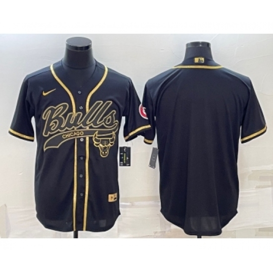 Men's Chicago Bulls Blank Black Gold With Patch Cool Base Stitched Baseball Jersey - Ujersey