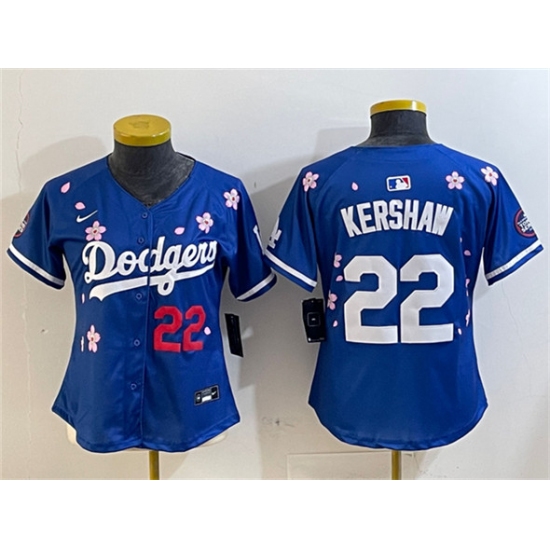 Women's Los Angeles Dodgers #22 Clayton Kershaw Royal 2025 Tokyo Series Limited Stitched Baseball Jersey(Run Small)