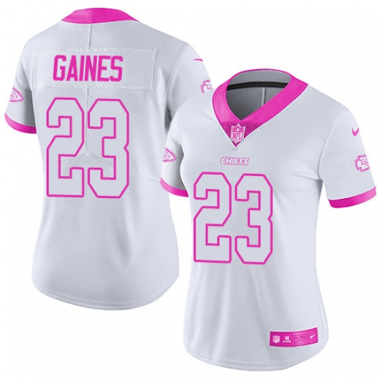 Women's Nike Kansas City Chiefs #23 Phillip Gaines Limited White/Pink Rush Fashion NFL Jersey - Ujersey