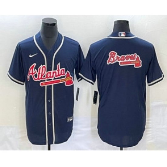 Men's Atlanta Braves Navy Team Big Logo Cool Base Stitched Baseball Jersey - Ujersey