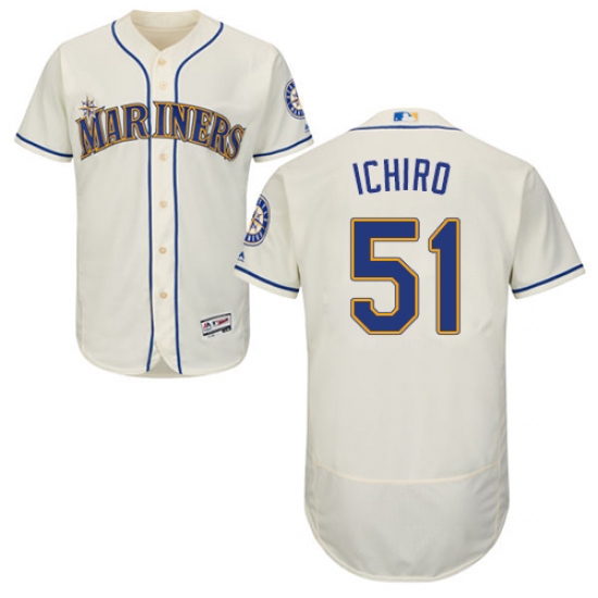 Men's Majestic Seattle Mariners #51 Ichiro Suzuki Cream Alternate Flex Base Authentic Collection MLB Jersey - Ujersey