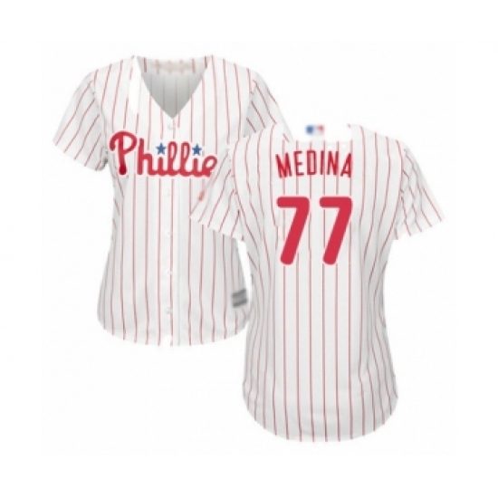 Women's Philadelphia Phillies #77 Adonis Medina Authentic White Red Strip Home Cool Base Baseball Player Jersey - Ujersey