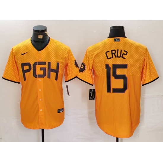 Men's Pittsburgh Pirates #15 Oneil Cruz Yellow 2023 City Connect Stitched Jersey - Ujersey