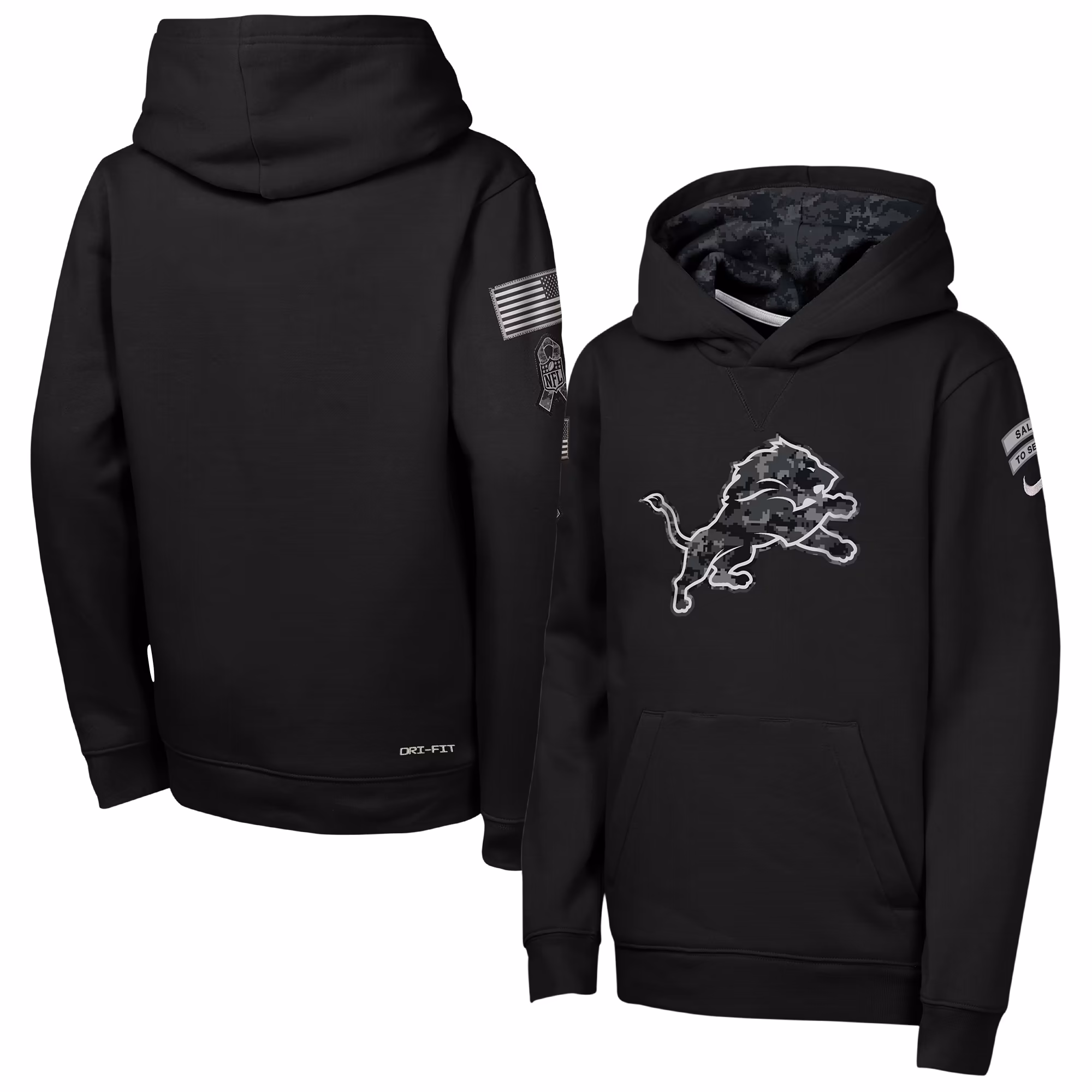 Youth Detroit Lions  Nike Black 2026 Salute to Service Club Fleece Pullover Hoodie