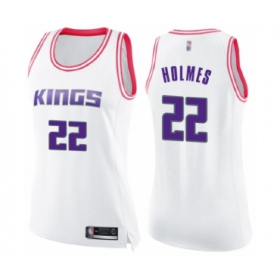 Women's Sacramento Kings #22 Richaun Holmes Swingman White Pink Fashion Basketball Jersey - Ujersey