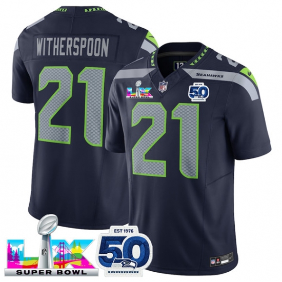 Men's Seattle Seahawks #21 Devon Witherspoon Navy 2025 F.U.S.E. Super Bowl LX And 50th Season Vapor Limited Football Stitched Jersey - Ujersey