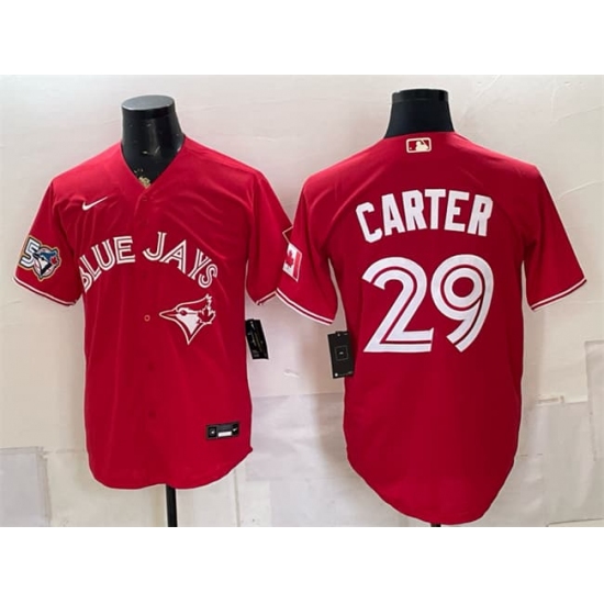 Men's Toronto Blue Jays #29 Joe Carter Red 50 Seasons Stitched Baseball Jersey - Ujersey