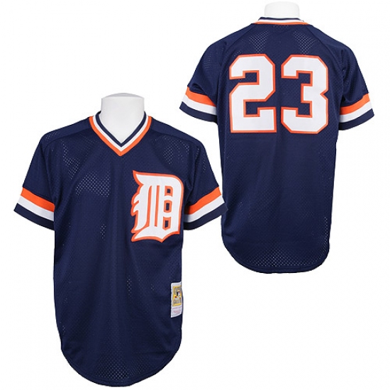 Men's Mitchell and Ness Detroit Tigers #23 Kirk Gibson Authentic Blue Throwback MLB Jersey - Ujersey