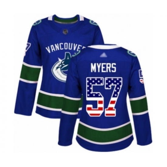 Women's Vancouver Canucks #57 Tyler Myers Authentic Blue USA Flag Fashion Hockey Jersey - Ujersey