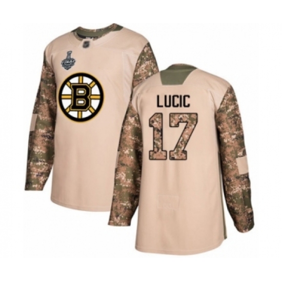 Youth Boston Bruins #17 Milan Lucic Authentic Camo Veterans Day Practice 2019 Stanley Cup Final Bound Hockey Jersey - Ujersey