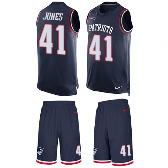 Men's Nike New England Patriots #41 Cyrus Jones Limited Navy Blue Tank Top Suit NFL Jersey - Ujersey