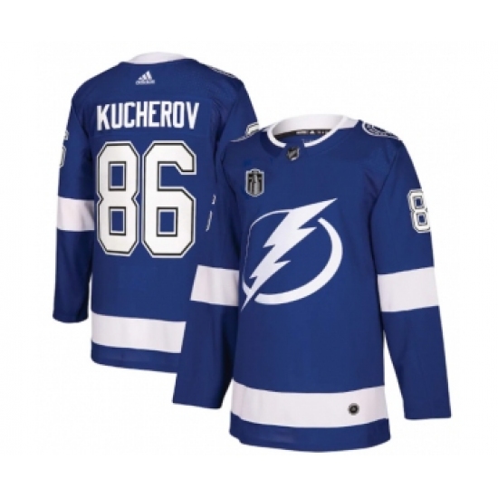Men's Tampa Bay Lightning #86 Nikita Kucherov 2022 Blue Stanley Cup Final Patch Stitched Jersey