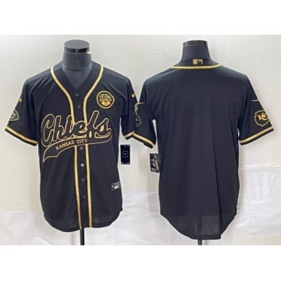 Men's Nike Kansas City Chiefs Blank Black Gold Cool Base Stitched Baseball Jersey - Ujersey