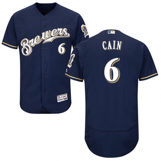 Men's Majestic Milwaukee Brewers #6 Lorenzo Cain Navy Blue Alternate Flex Base Authentic Collection MLB Jersey - Ujersey