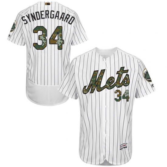 Men's Majestic New York Mets #34 Noah Syndergaard Authentic White 2016 Memorial Day Fashion Flex Base MLB Jersey - Ujersey