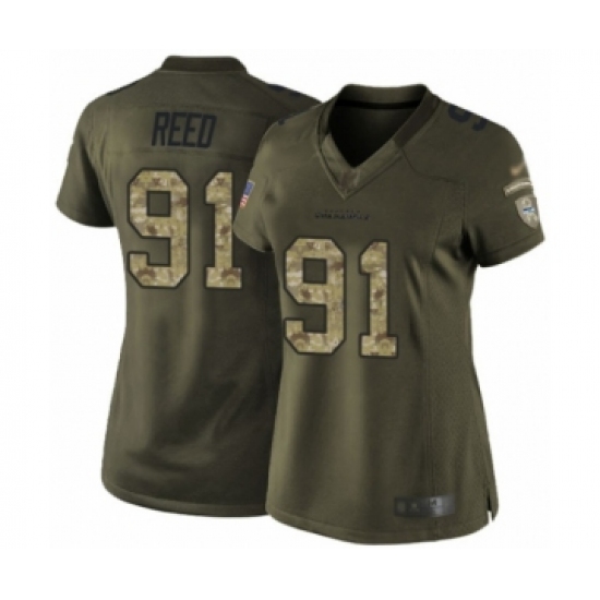 Women's Seattle Seahawks #91 Jarran Reed Elite Green Salute to Service Football Jersey