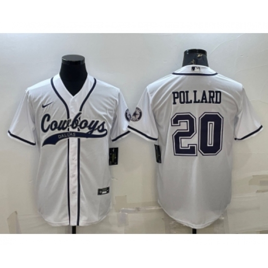 Men's Dallas Cowboys #20 Tony Pollard White With Patch Cool Base Stitched Baseball Jersey - ujerseystore