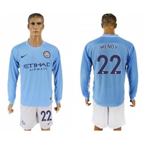 Manchester City #22 Mendy Home Long Sleeves Soccer Club Jersey
