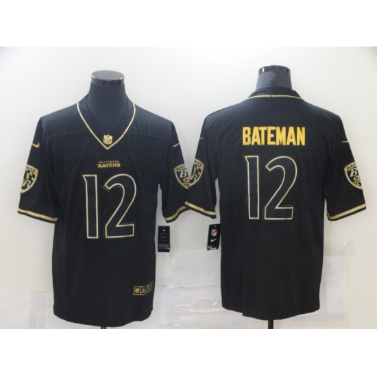Men's Baltimore Ravens #12 Rashod Bateman Nike Black Gold Throwback 2021 Leopard Jersey - Ujersey