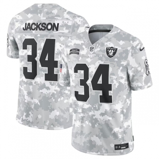 Youth Las Vegas Raiders #34 Bo Jackson 2024 F U S E Arctic Camo Salute To Service Limited Stitched Football Jersey - Ujersey