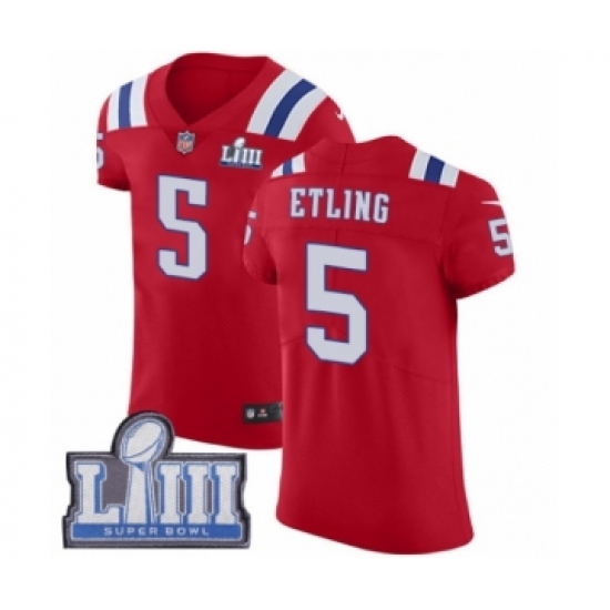 Men's Nike New England Patriots #5 Danny Etling Red Alternate Vapor Untouchable Elite Player Super Bowl LIII Bound NFL Jersey - Ujersey