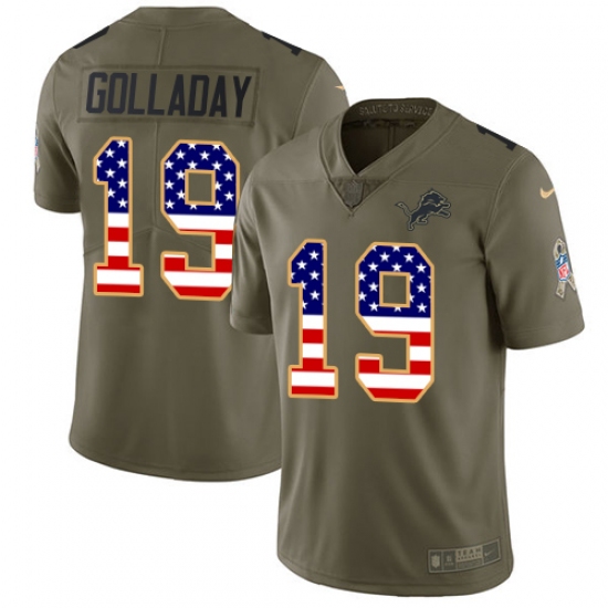 Youth Nike Detroit Lions #19 Kenny Golladay Limited Olive/USA Flag Salute to Service NFL Jersey - Ujersey