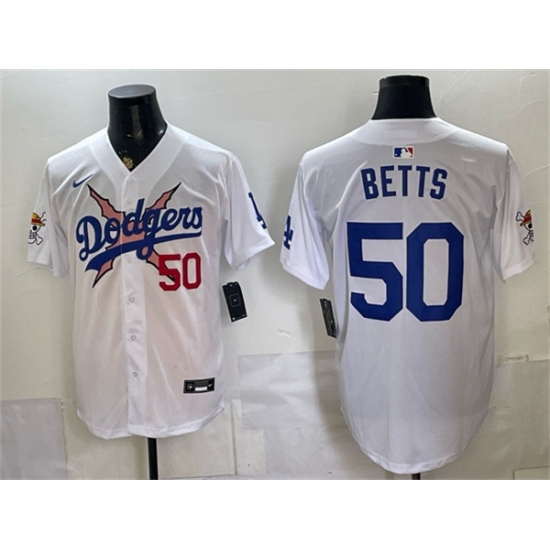 Men's Los Angeles Dodgers x One Piece #50 Mookie Betts White Vapor Premier Limited Stitched Baseball Jersey - Ujersey