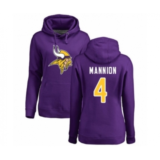 Football Women's Minnesota Vikings #4 Sean Mannion Purple Name & Number Logo Pullover Hoodie - Ujersey
