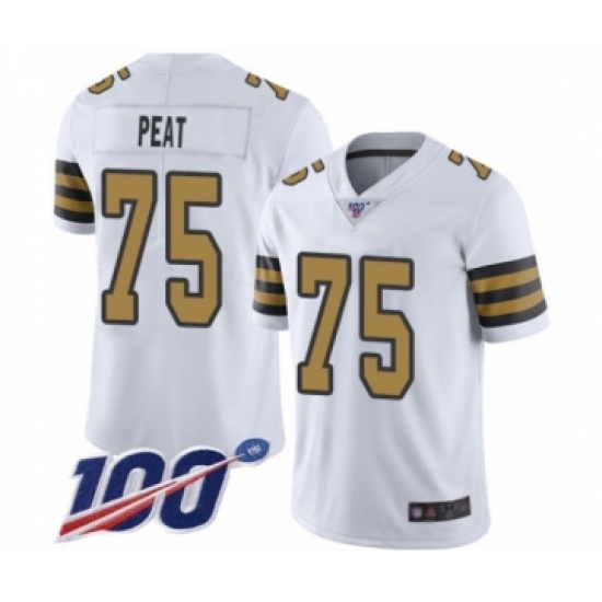 Men's New Orleans Saints #75 Andrus Peat Limited White Rush Vapor Untouchable 100th Season Football Jersey - Ujersey