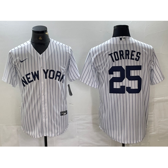 Men's New York Yankees #25 Gleyber Torres White 2024 Cool Base Stitched Jerseys - Ujersey