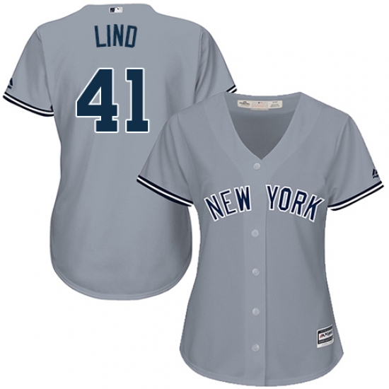 Women's Majestic New York Yankees #41 Adam Lind Authentic Grey Road MLB Jersey - Ujersey