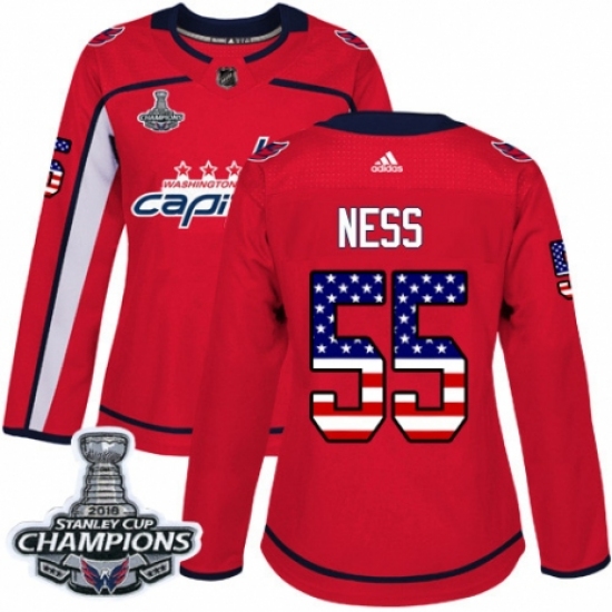 Women's Adidas Washington Capitals #55 Aaron Ness Authentic Red USA Flag Fashion 2018 Stanley Cup Final Champions NHL Jersey - Ujersey
