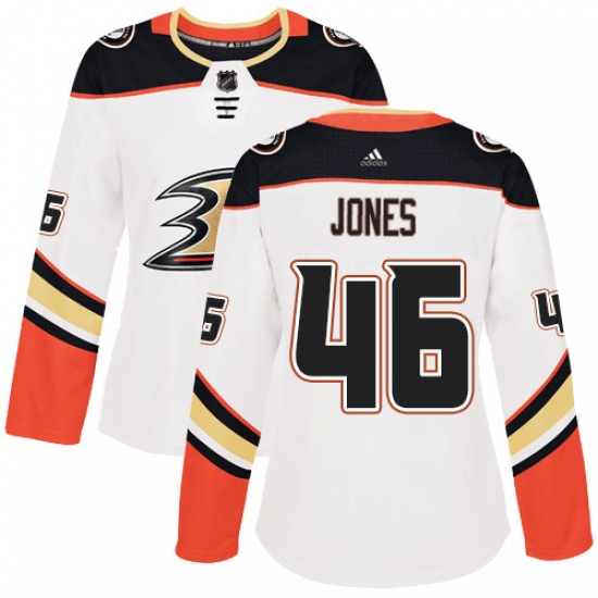 Women's Adidas Anaheim Ducks #46 Max Jones Authentic White Away NHL Jersey - Ujersey