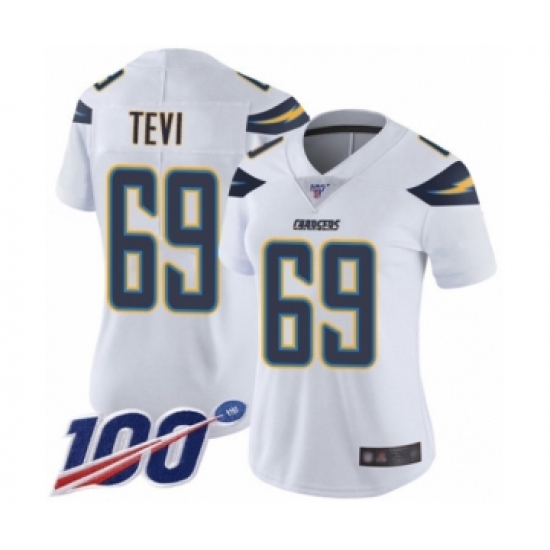 Women's Los Angeles Chargers #69 Sam Tevi White Vapor Untouchable Limited Player 100th Season Football Jersey - Ujersey