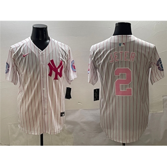 Men's New York Yankees #2 Derek Jeter Pink With Limited Stitched Baseball Jersey - Ujersey