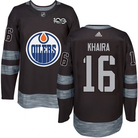 Men's Adidas Edmonton Oilers #16 Jujhar Khaira Authentic Black 1917-2017 100th Anniversary NHL Jersey - Ujersey