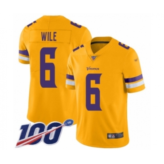 Men's Minnesota Vikings #6 Matt Wile Limited Gold Inverted Legend 100th Season Football Jersey - Ujersey